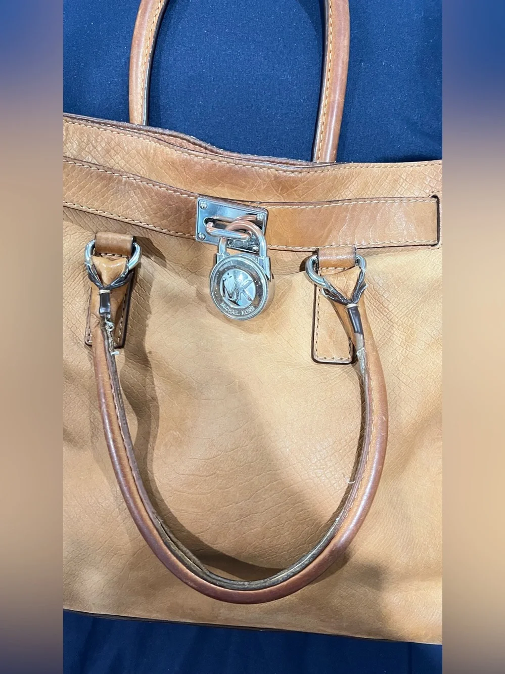 Michael Kors Tawny Leather Satchel Handbag with Chain Detail